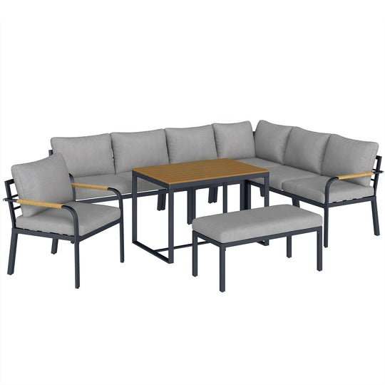 Outsunny 7 Seater Garden Furniture Set, Metal Garden Sofa Set with Cushions, Outdoor Furniture Conversation Sets, Light