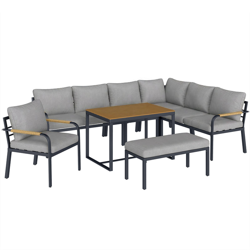 Outsunny 7 Seater Garden Furniture Set, Metal Garden Sofa Set with Cushions, Outdoor Furniture Conversation Sets, Light