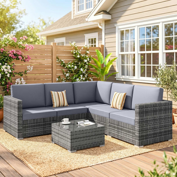 5-seater grey rattan corner sofa set – image 2