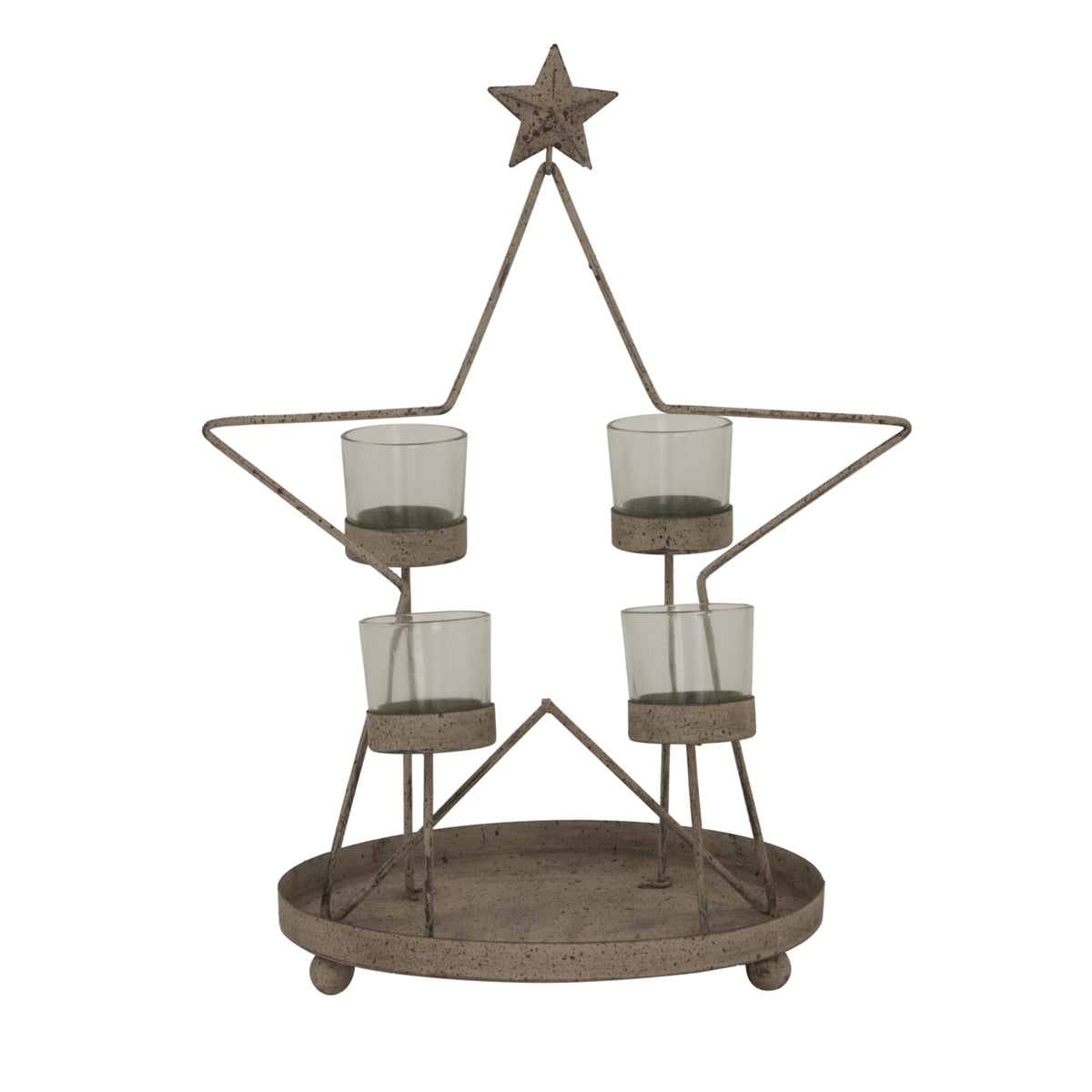 Rustic bronze star outline with four glass votives