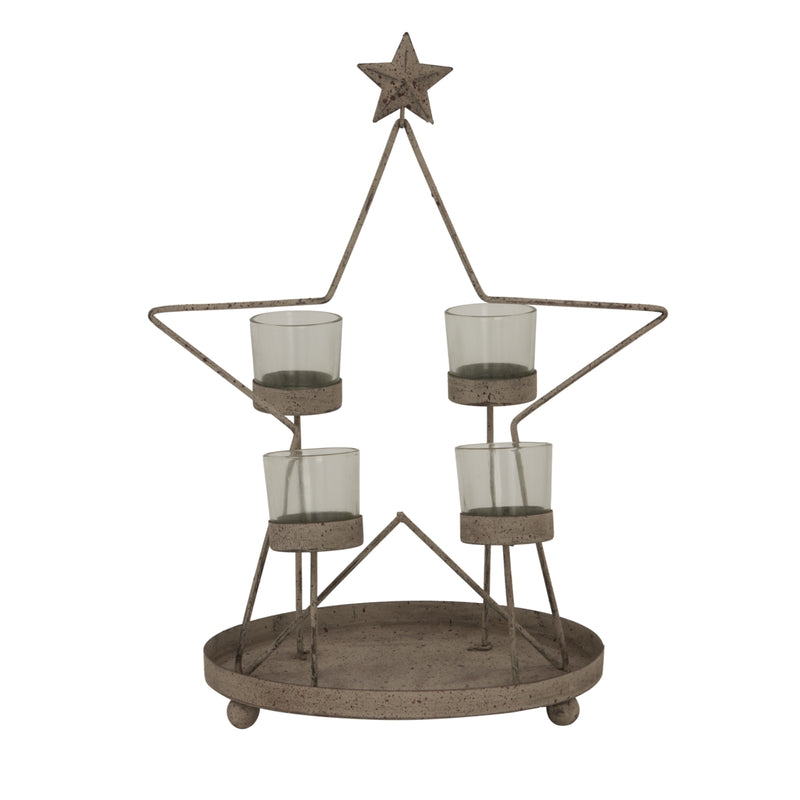 Rustic bronze star outline with four glass votives
