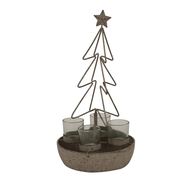 Rustic bronze wire Christmas tree with four glass votives