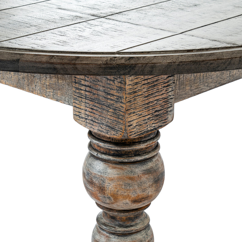 Close-up of the turned leg and planked top