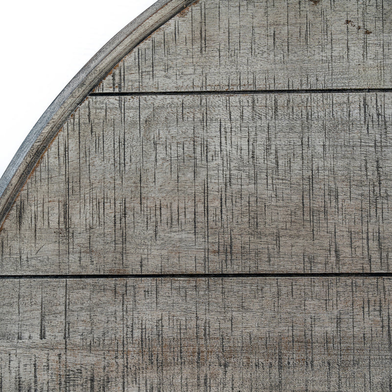Close-up of the weathered wood top