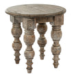 Rutland weathered wood round side table with turned legs