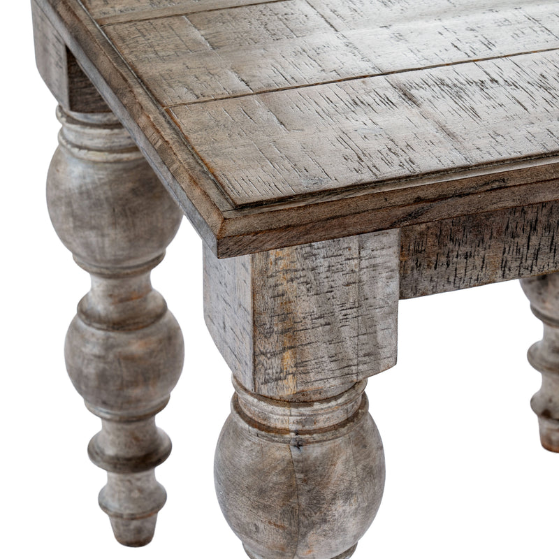close-up of the turned legs and planked top