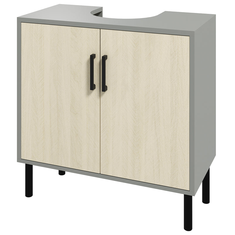 Grey and oak under sink cabinet – image 10