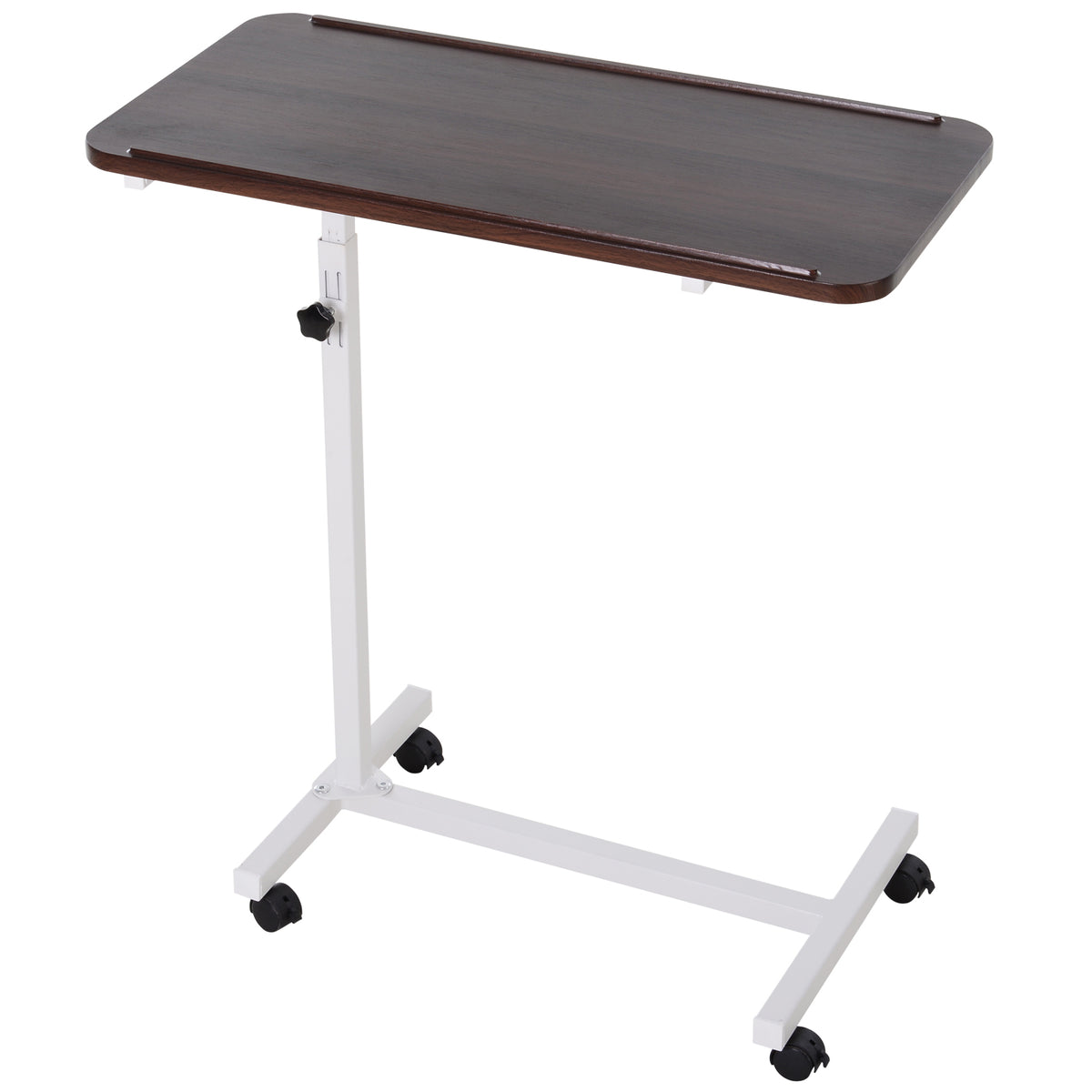 Height-Adjustable Mobile Overbed Table – Brown & White