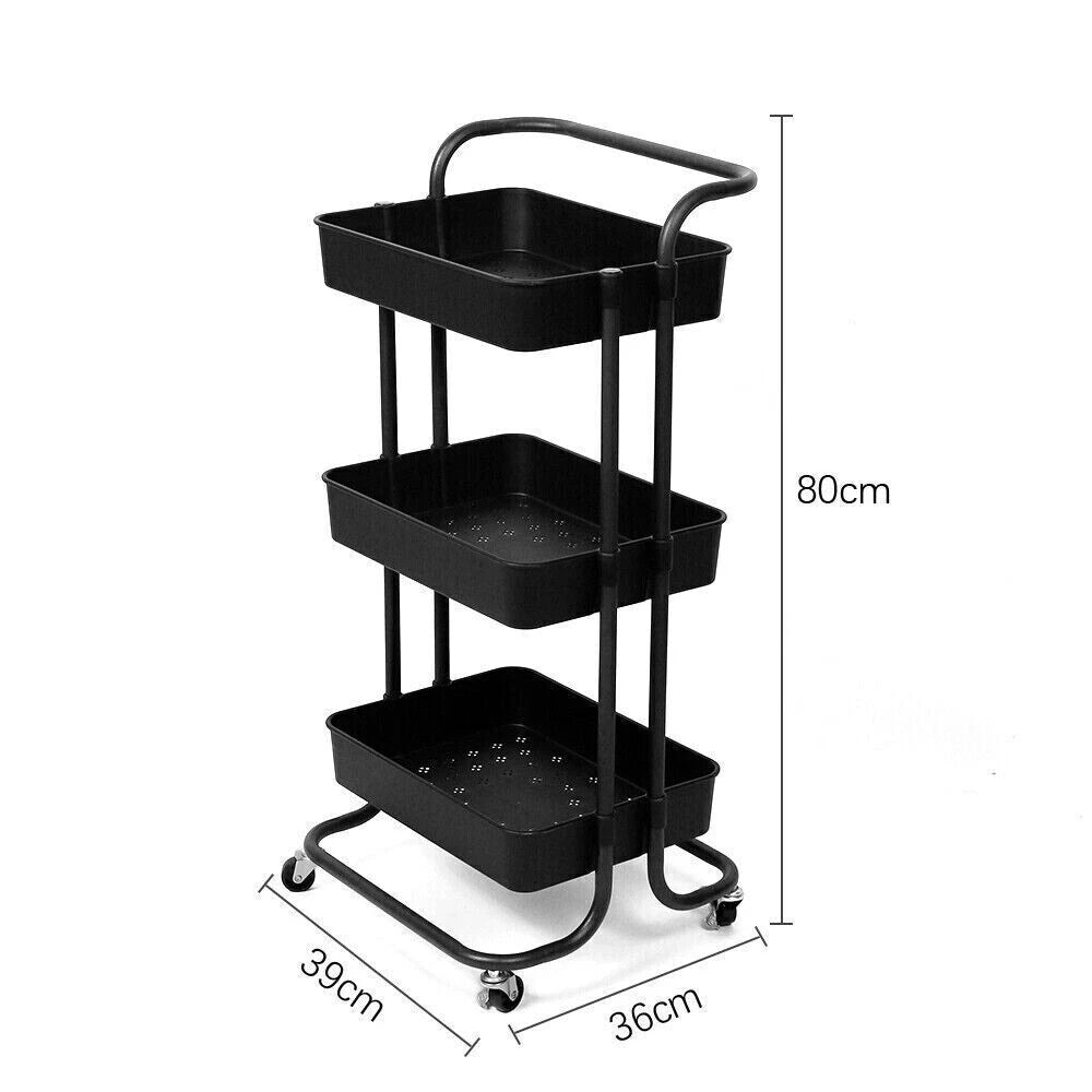 Rolling Kitchen Trolley Cart with 3 Storage Shelves