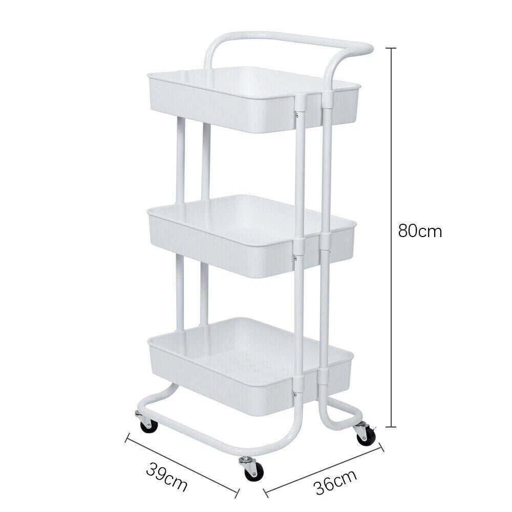 Rolling Kitchen Trolley Cart with 3 Storage Shelves