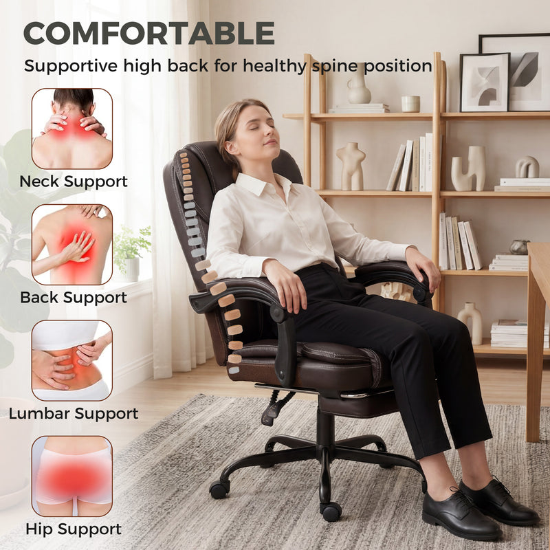 HOMCOM Executive Home Office Chair Reclining Function Footrest Computer Desk Chair High Back, Brown – view 4