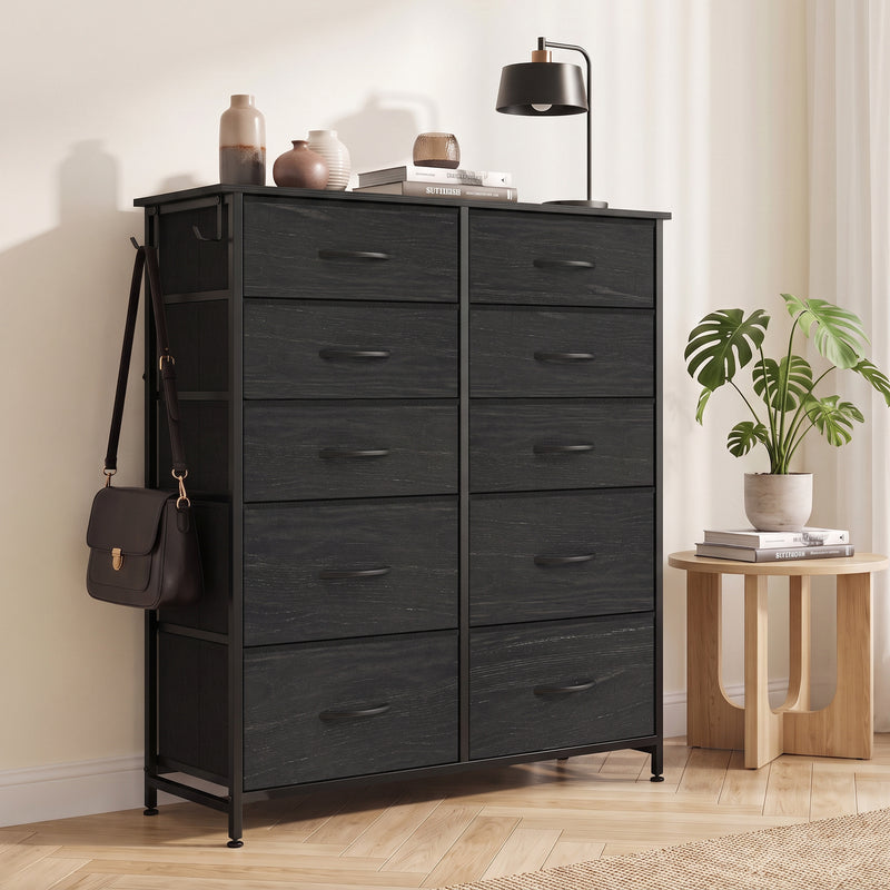 HOMCOM Chest of Drawers, Dresser with 10 Fabric Drawers, Tall Storage Unit with 4 Pockets and 2 Hooks Steel Frame, Black – view 2