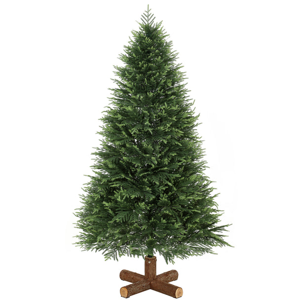7ft dense green artificial Christmas tree with soft PE tips on a fir wood base
