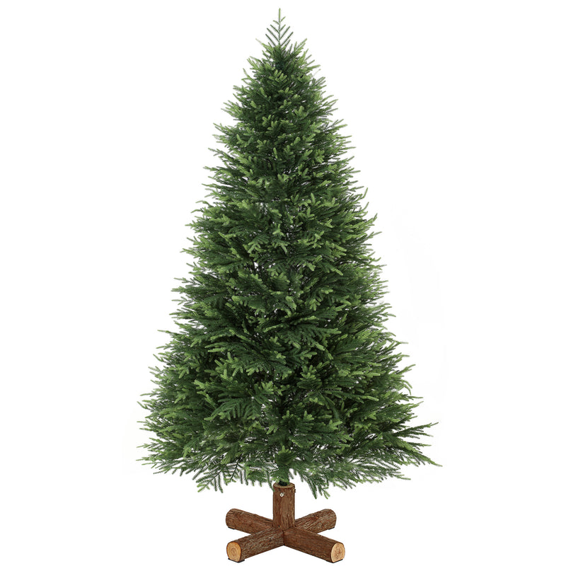 7ft dense green artificial Christmas tree with soft PE tips on a fir wood base