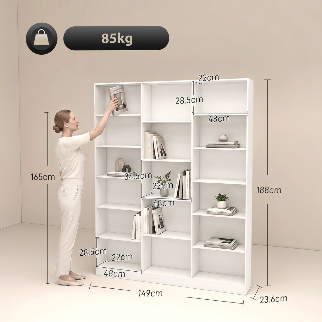 Bookcase with Open Storage, 6-Tier Bookshelf with Anti-Tipping Hardware, White