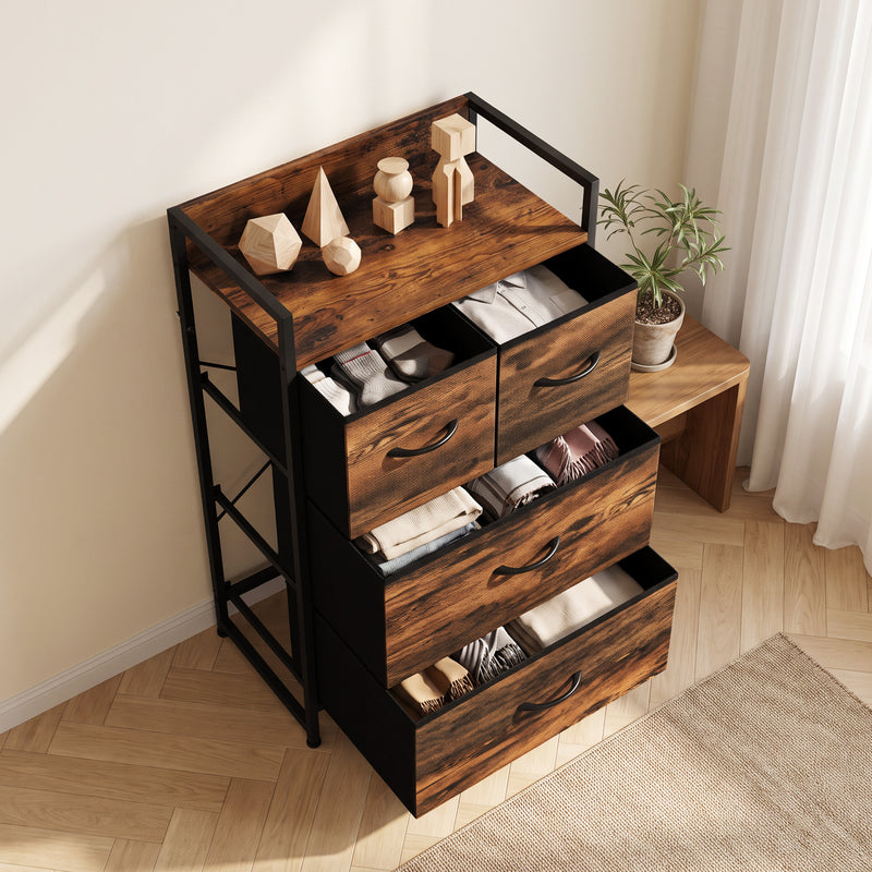 HOMCOM Rustic Chest of Four Fabric Drawers - Rustic Brown – view 8