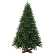 7ft very full green artificial Christmas tree on a solid fir wood base