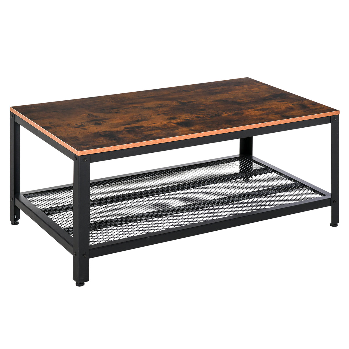 106 cm Industrial Coffee Table with Metal Storage Shelf – Chestnut