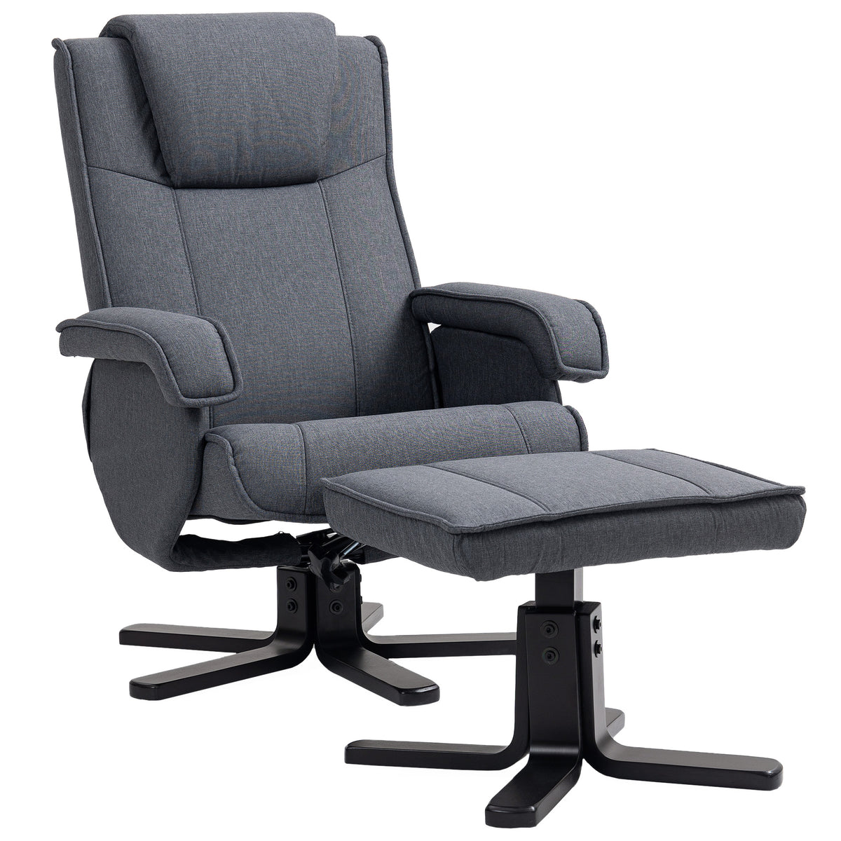 135° Linen Swivel Recliner & Footstool – Charcoal Grey