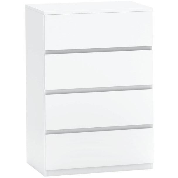 White handle-free chest of four drawers