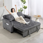 2 Seater Click Clack Sofa Bed with Pull Out Design, Corduroy Upholstery - Charcoal Grey