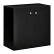 Black low storage cabinet with two doors, aluminium handles and two internal shelves
