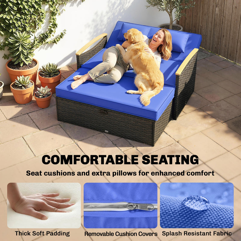 Rattan storage daybed, brown & blue – image 6