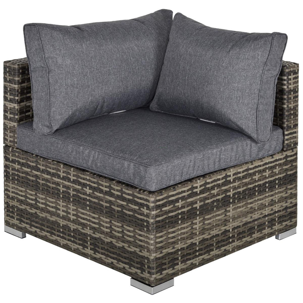 Deep grey rattan corner sofa chair with padded seat and back cushions