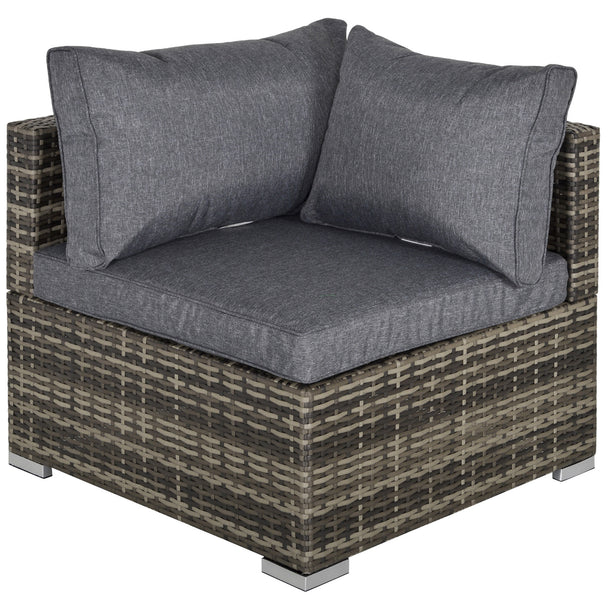 Deep grey rattan corner sofa chair with padded seat and back cushions