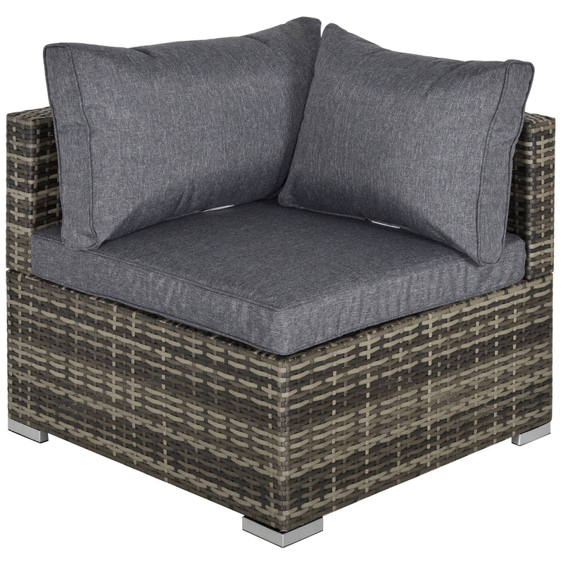Deep grey rattan corner sofa chair with padded seat and back cushions