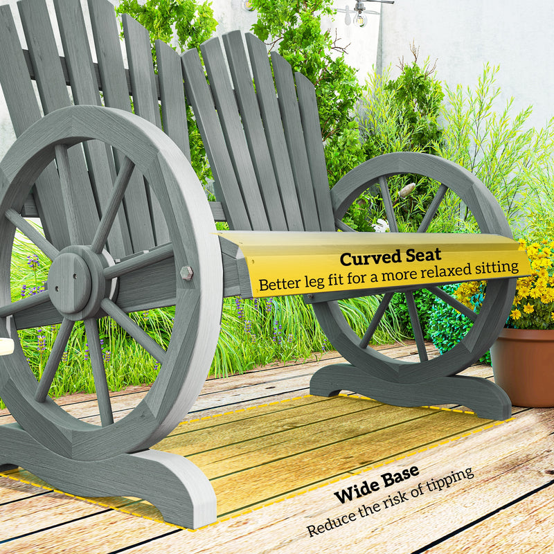 Outsunny Fir Wood Love Seats with Wheel-Shaped Armrests, Large Load-Bearing Chair, Grey – view 8