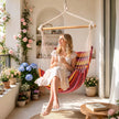 Outsunny Outdoor Hanging Rope Chair with Cotton Rope, Garden Hammock Chair with Wooden Support Bar Cotton Cloth – view 8