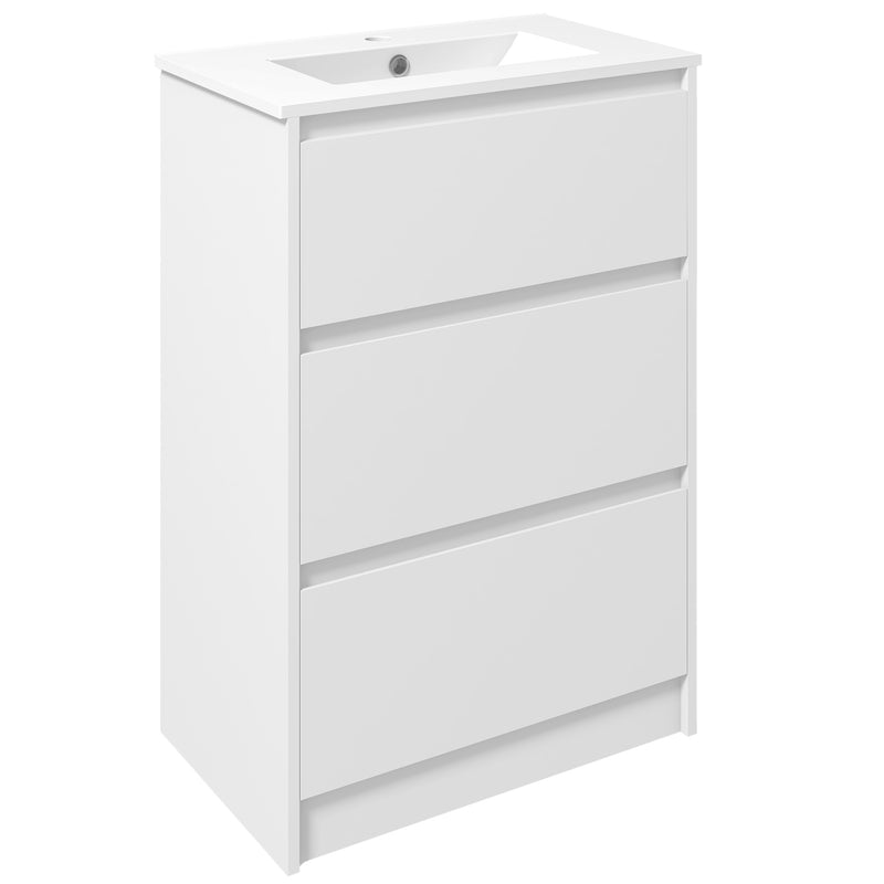 High gloss white 600 mm bathroom vanity unit with basin and two drawers