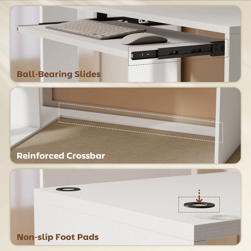 HOMCOM L-Shaped Corner Desk, Computer Desk with Keyboard Tray and Open Shelves, White Wood Effect – view 6