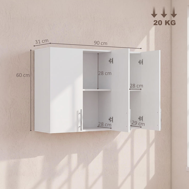 HOMCOM Bathroom Wall Cabinet, Wall-Mounted Bathroom Storage Cabinet with 3 Doors, Adjustable Shelf, High Gloss White – view 3