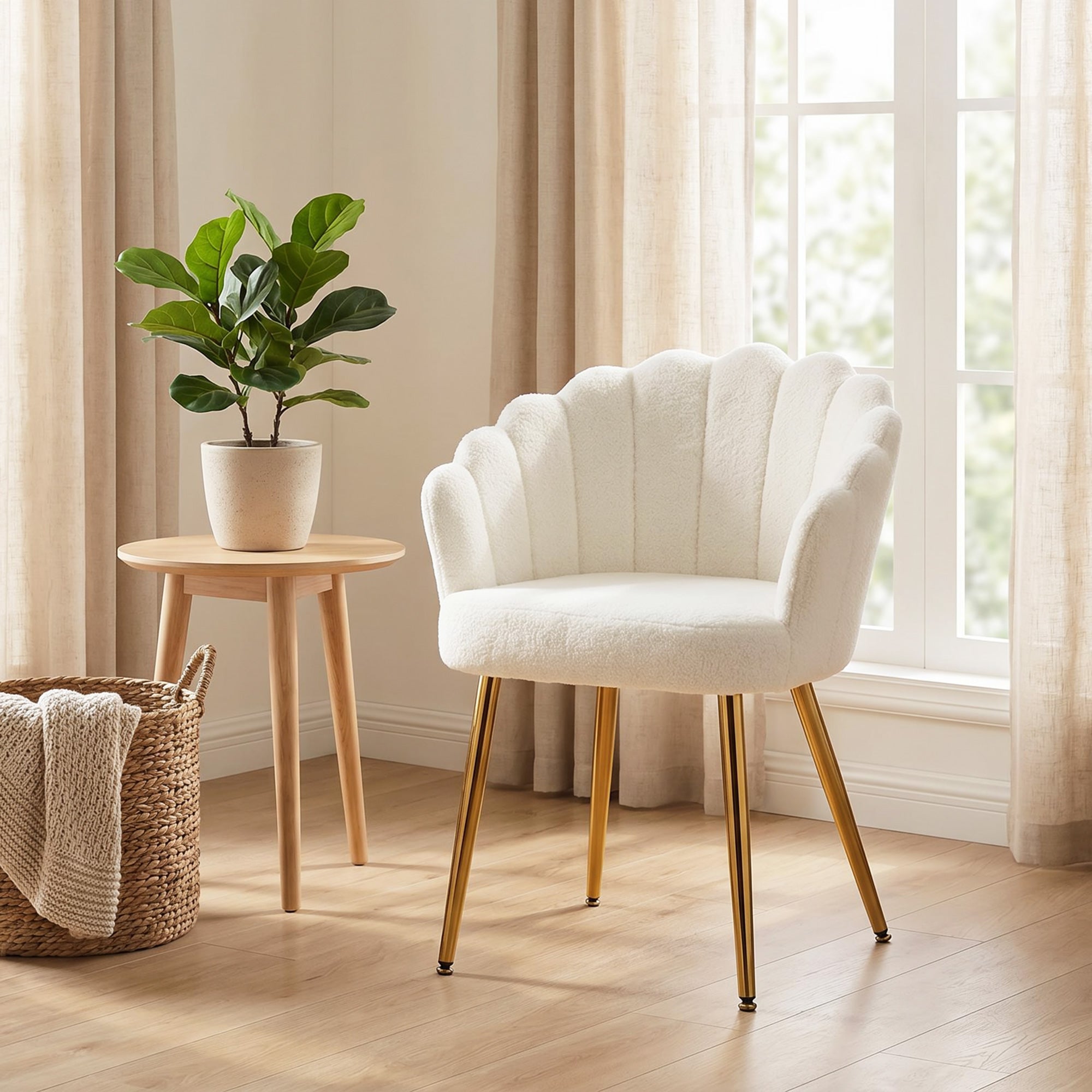 Lounge Chair Petal-Back Armchair Metal Metal Legs for Living Room Bedroom Cream