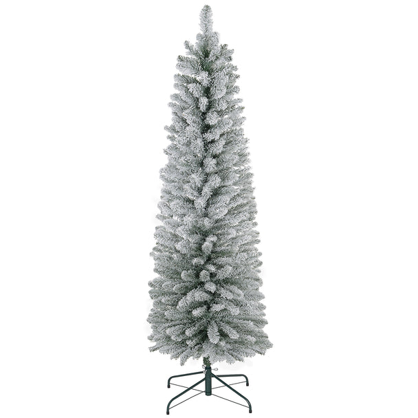 5ft slim pencil Christmas tree with white snowy tips