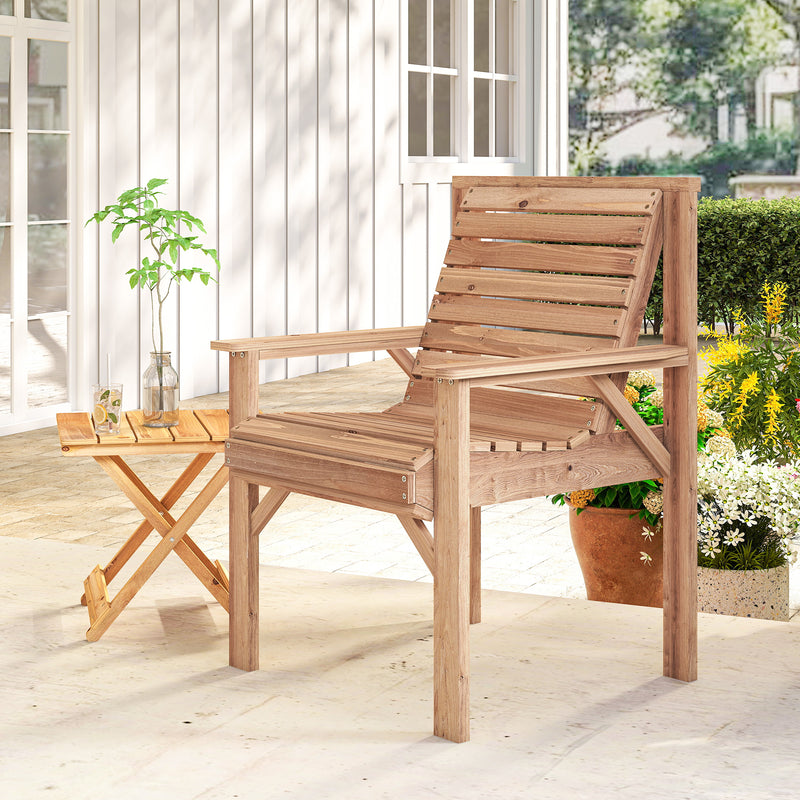 Outsunny Wooden Garden Dining Chair, Outdoor Chair Garden Armchair with Curved Seat and Wide Armrests, Natural Wood – view 9
