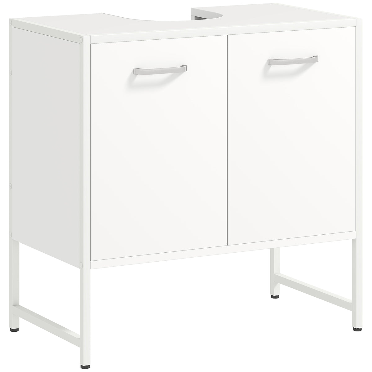 White under sink vanity unit with soft-close doors on raised steel legs