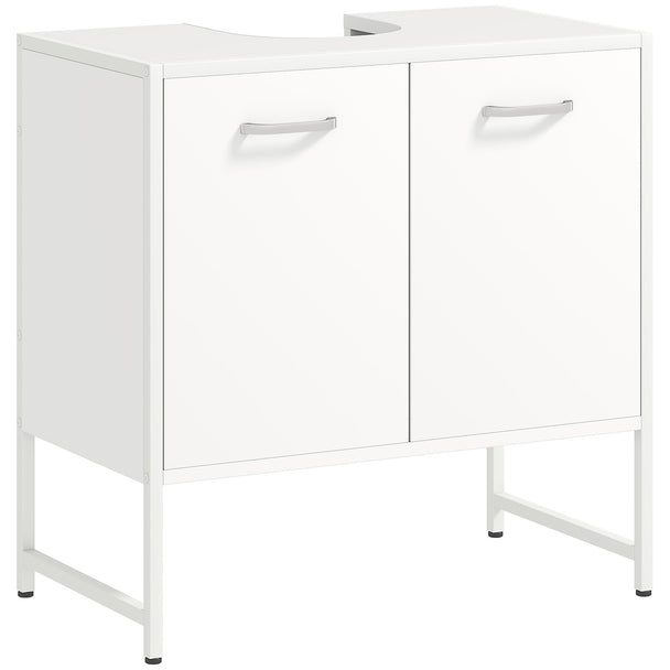 White under sink vanity unit with soft-close doors on raised steel legs