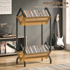 50 CD Storage Rack, 2-Tier Metal CD Storage Unit, Free Standing, Easy to Assemble, Black