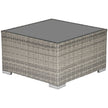 Light grey square PE rattan coffee table with tempered glass top
