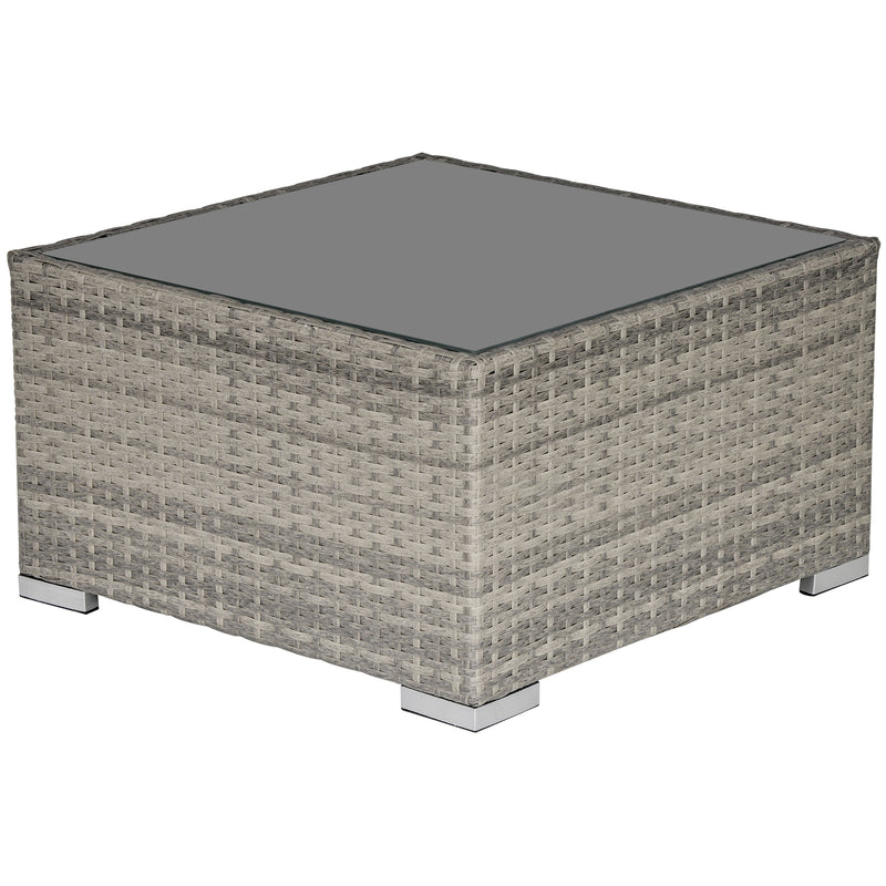 Light grey square PE rattan coffee table with tempered glass top