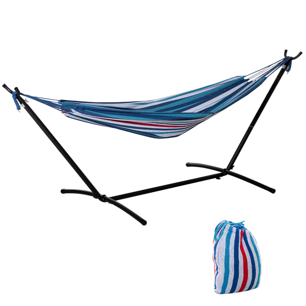 Outsunny 298 x 117cm Hammock with Stand Camping Hammock with Portable Carrying Bag, Adjustable Height, 120kg Load