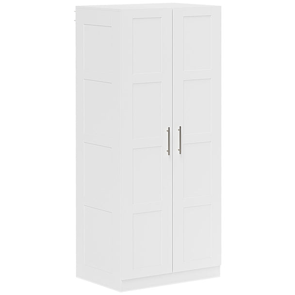 White double wardrobe with panel doors and silver-tone handles