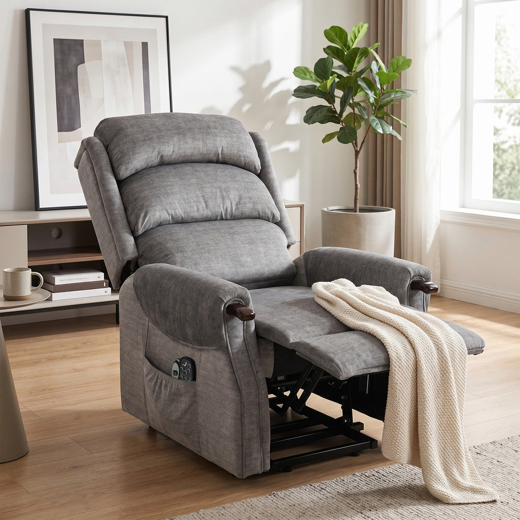 Power Lift Recliner with Vibration Massage and Heat, Lift Chair for Tall with Wood Grip, Pocket Spring, Light Grey