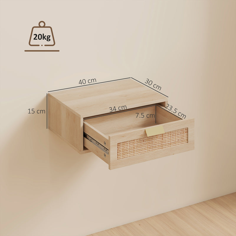 Rattan-drawer floating bedside tables in oak – image 3