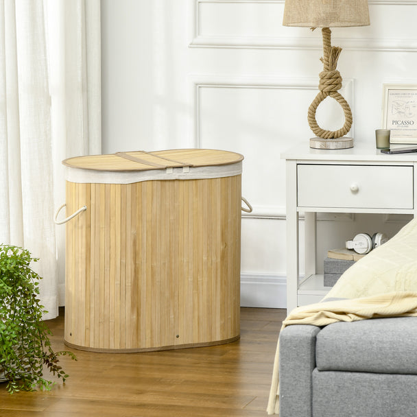 Two-section bamboo laundry basket – image 2