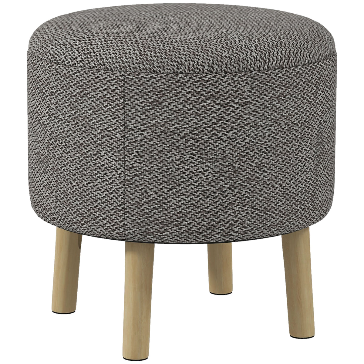 Round Linen-Look Storage Ottoman with Wooden Legs – Light Grey