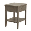 Serene grey oak-finish side table with drawer and shelf